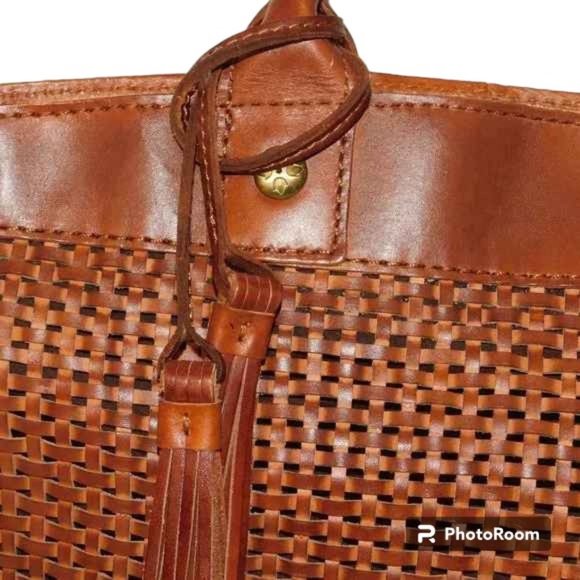 Patricia Nash Emiliano Med Rust Leather Tote Bag Woven With Tassels Purse - Picture 3 of 16
